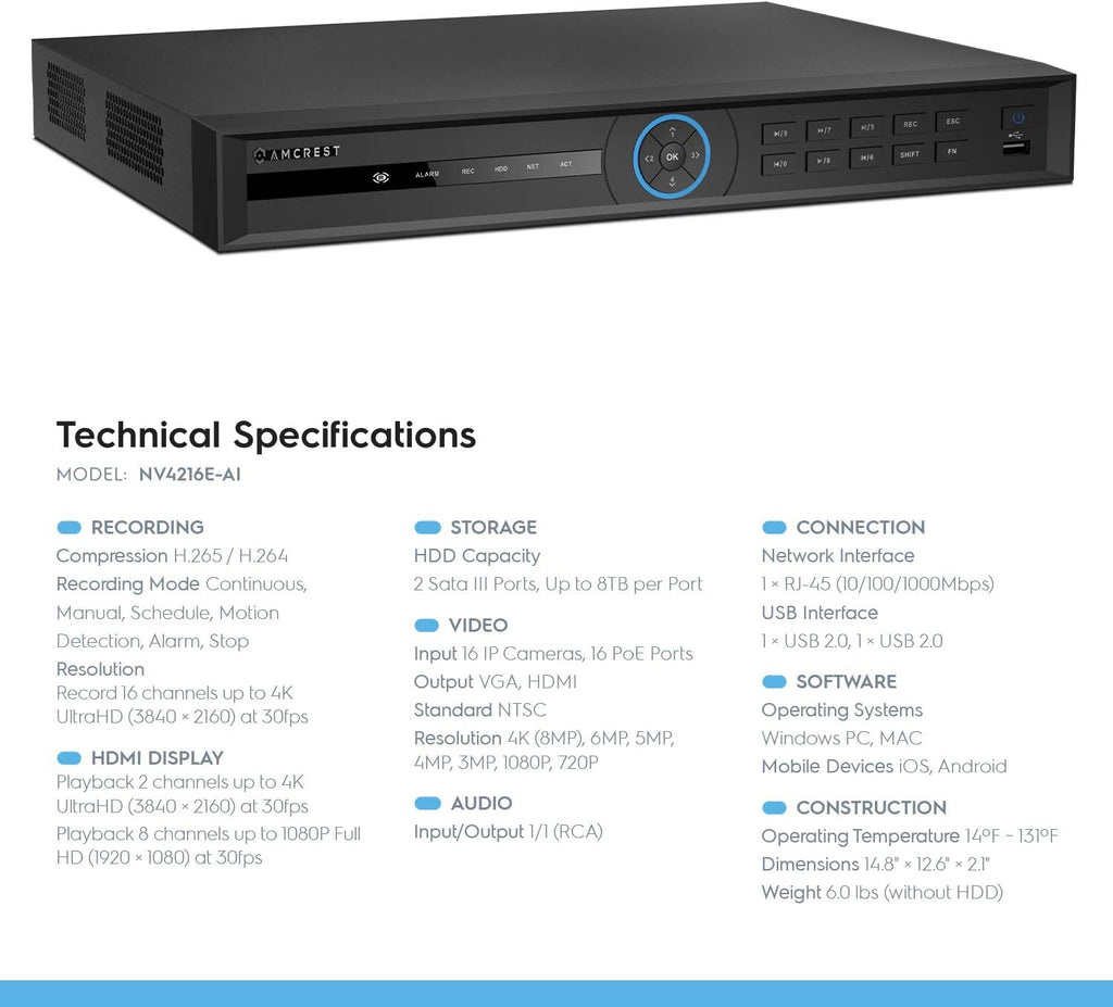 16CH 4K AI NVR with 16-Port PoE J7430
