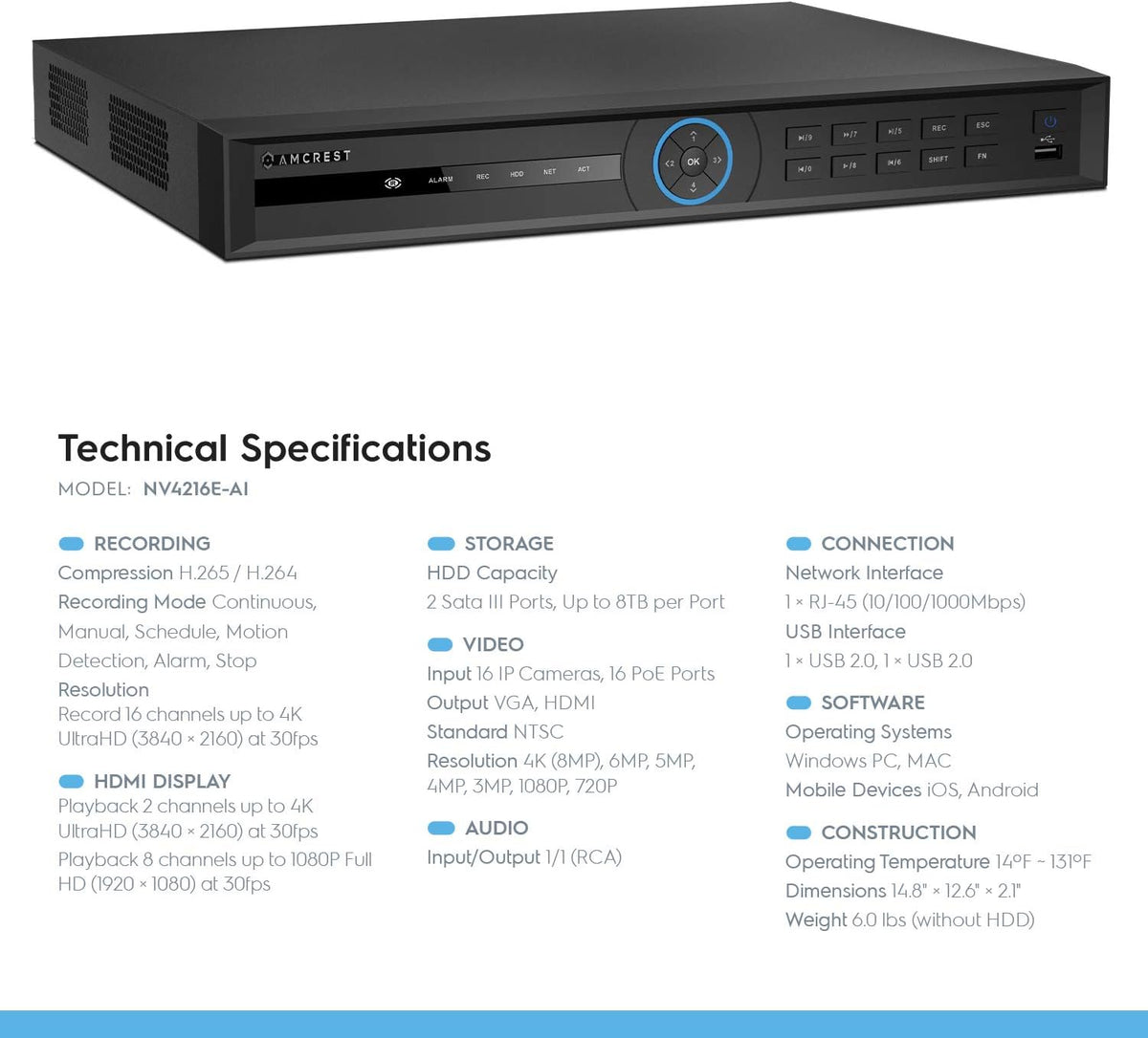 16CH 4K AI NVR with 16-Port PoE J7430