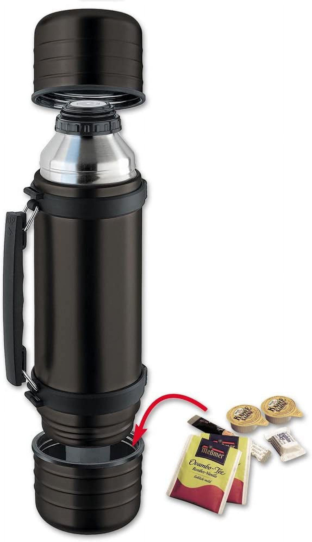 Titanium Gray 1.0 Liter Double-Walled Vacuum Flask with 2 Insulating Plastic Cups Y673921