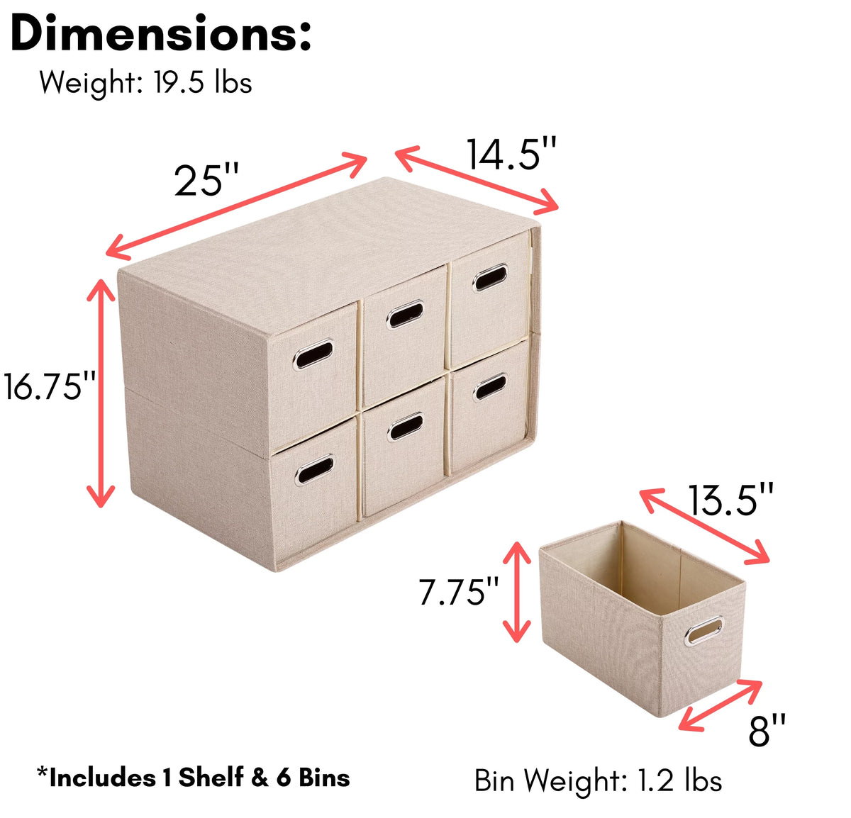 Linen Cube Organizer Shelf with 6 Storage Bins M1411