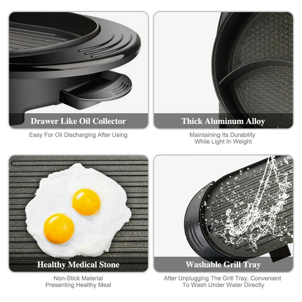 2 in 1 Portable Electric Hot Pot Barbecue Grill Non-Stick Pan B3988