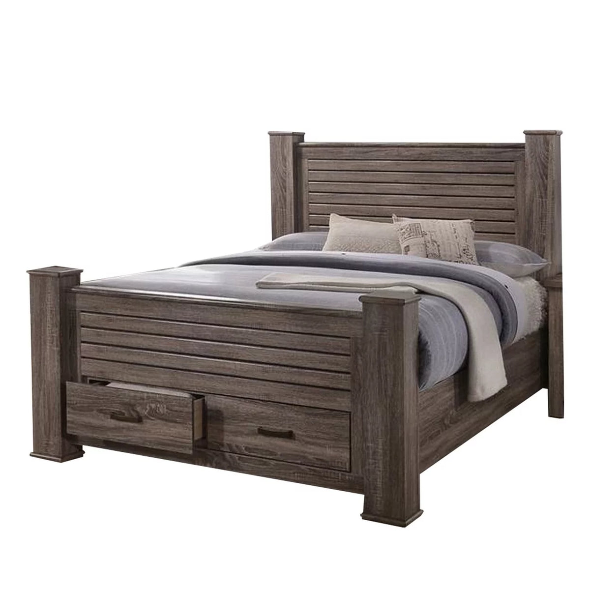 Oak Gray California King Wood Bed with 2 Drawers Y179