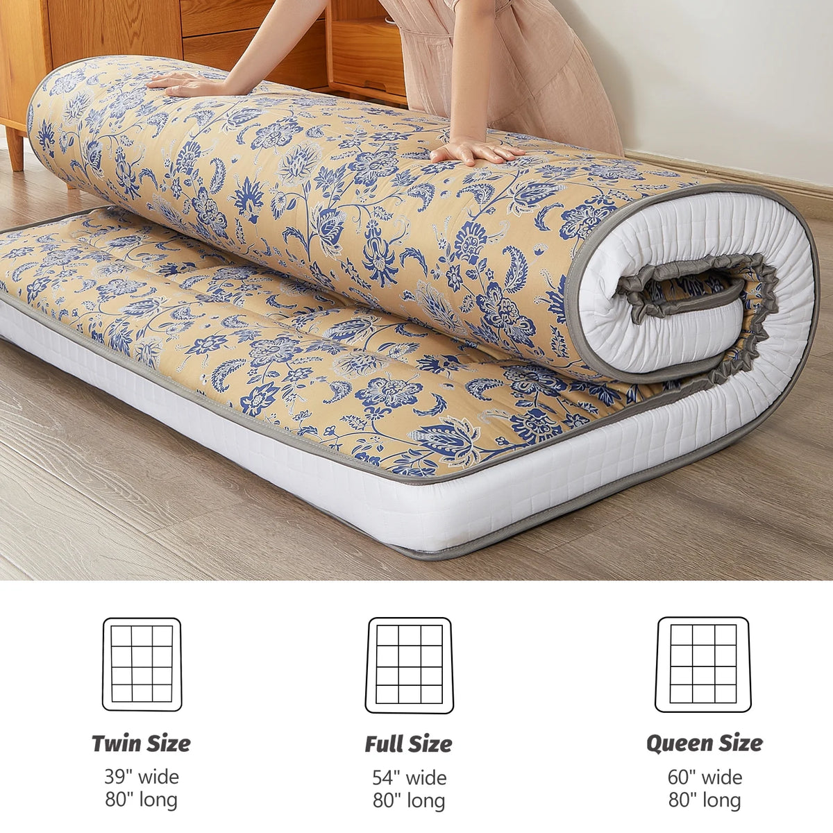 6 Extra Thick Foldable Japanese Floor Mattress, Black, Twin I1968