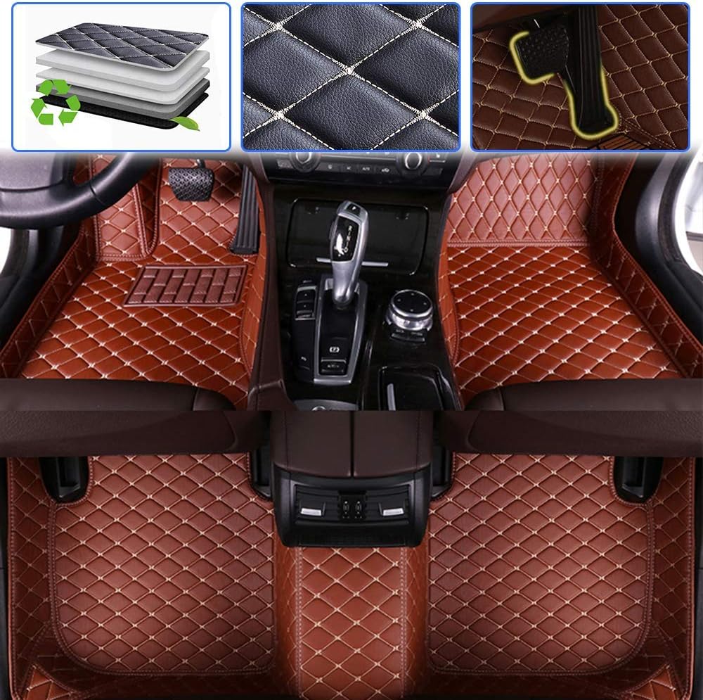 Beige Leather Car Floor Mats Front & Rear Set J369556
