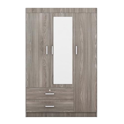 Gray Wood Armoire Wardrobe with Mirror D86329