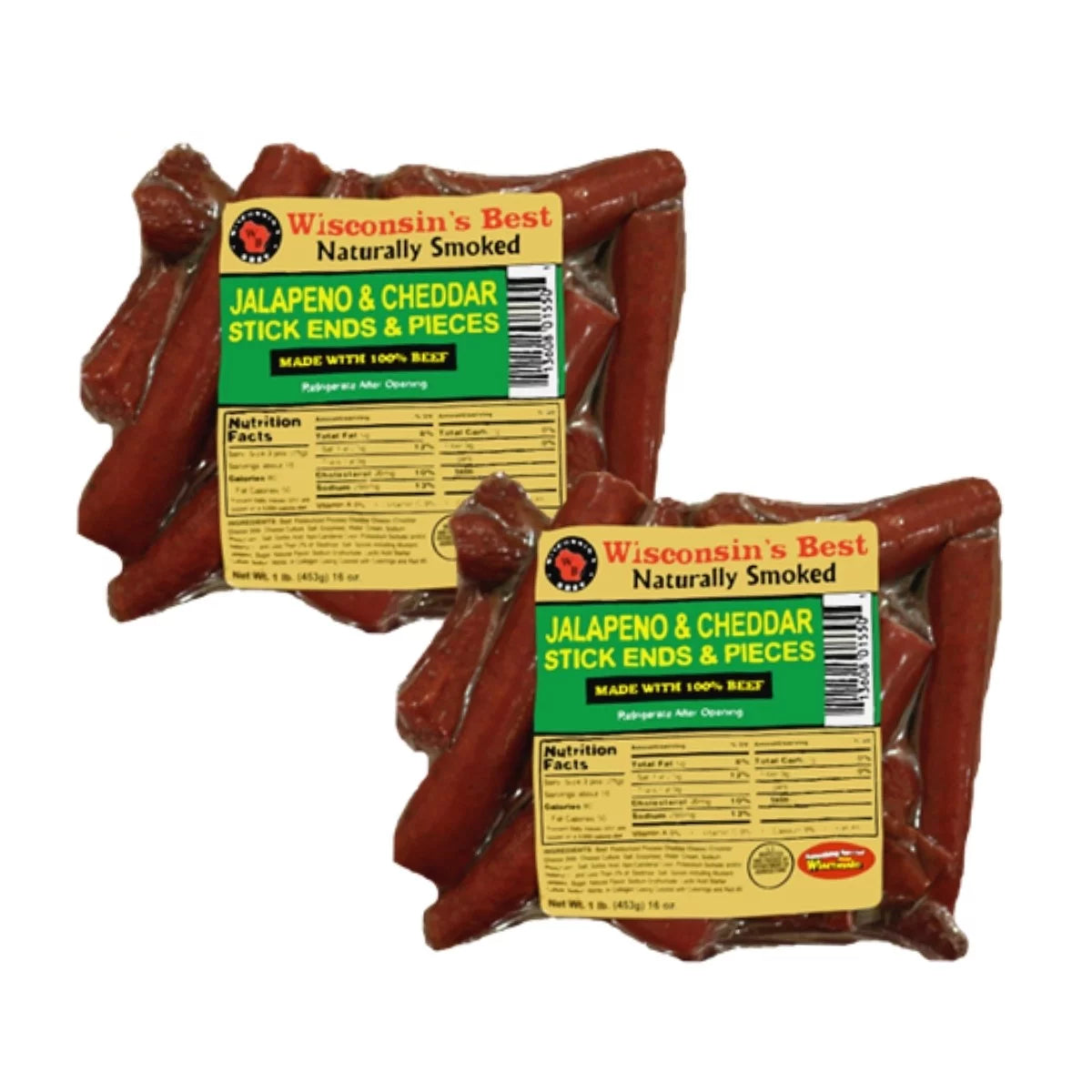 100% Beef Meat Snacks - JALAPENO CHEDDAR CHEESE Snack Stick Pack, 2 lbs. (2-16 oz. Packages) V117414