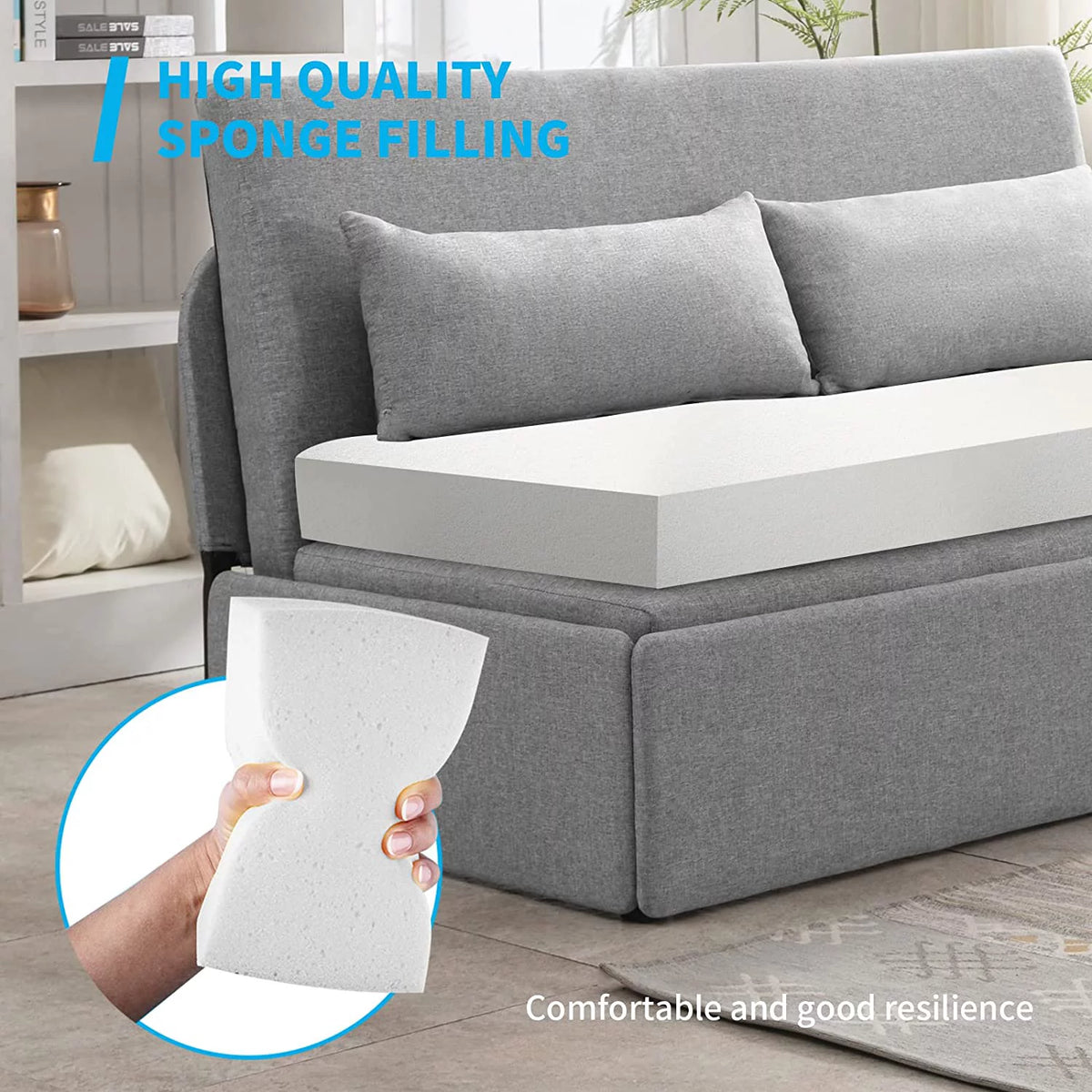 Queen Size Light Gray Linen Convertible Sofa Bed W270