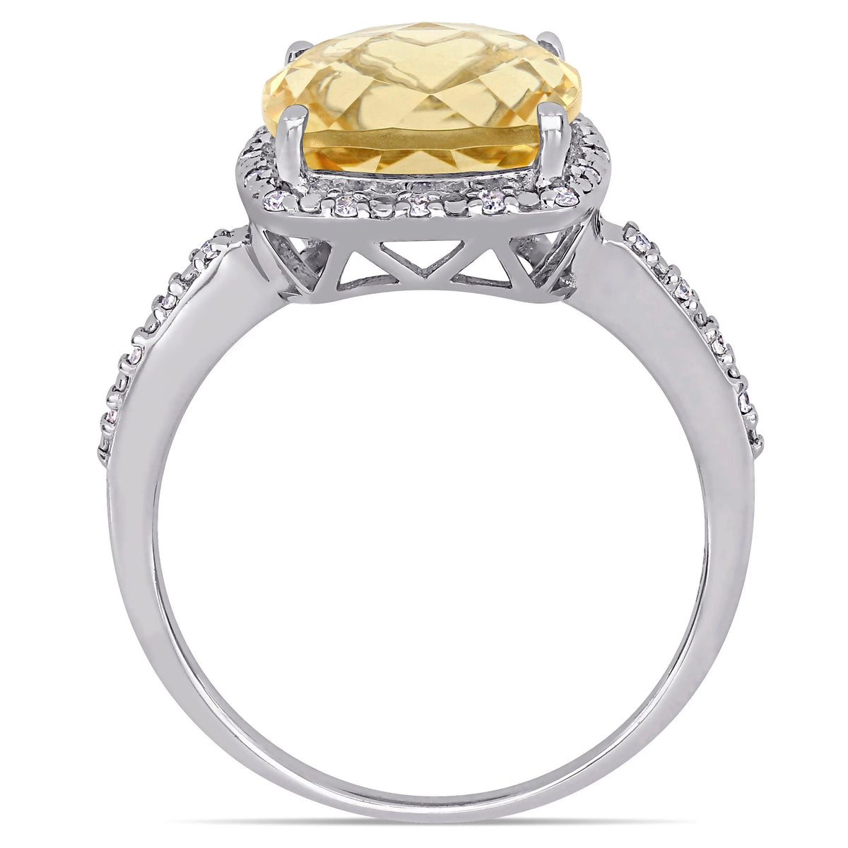 Sterling Silver Citrine and Diamond Halo Ring A438408