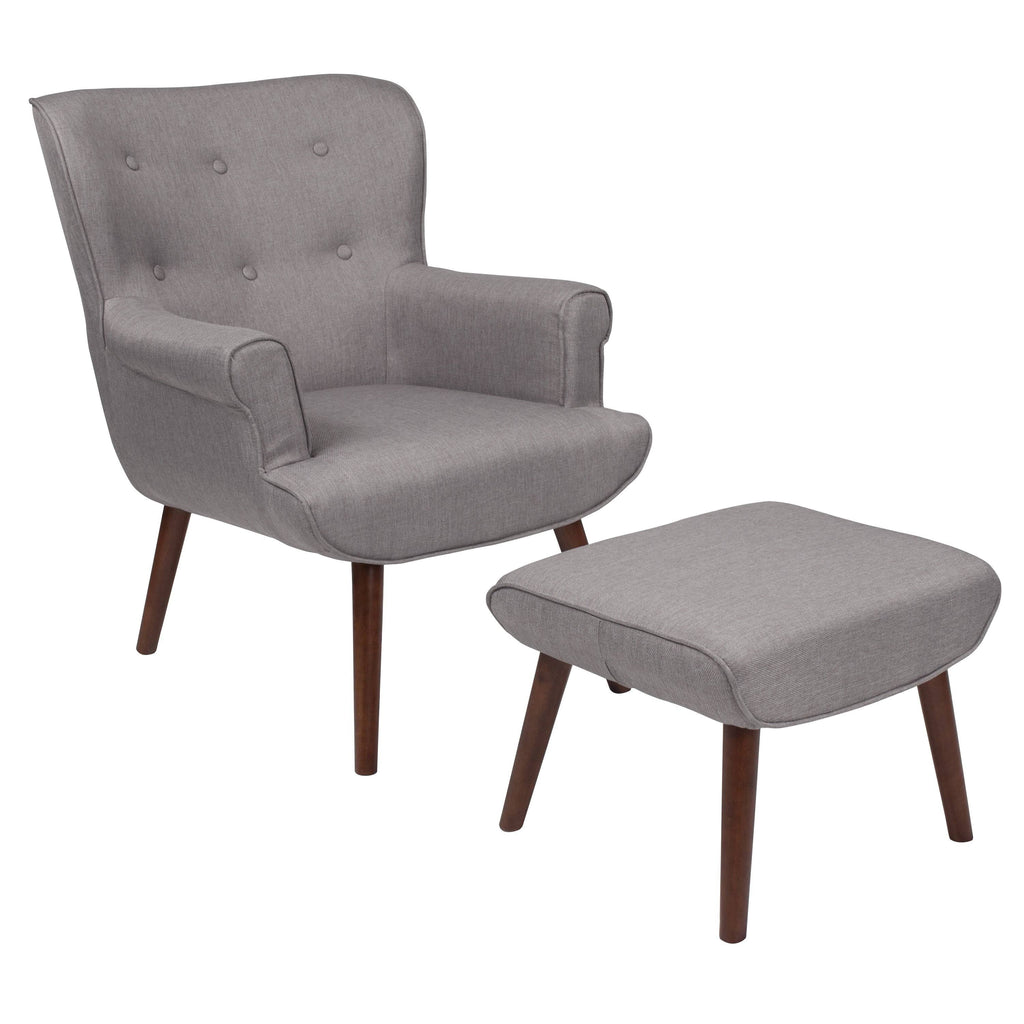 Light Gray Fabric Upholstered Wingback Chair with Ottoman B905