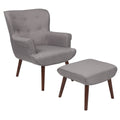 Light Gray Fabric Upholstered Wingback Chair with Ottoman B905