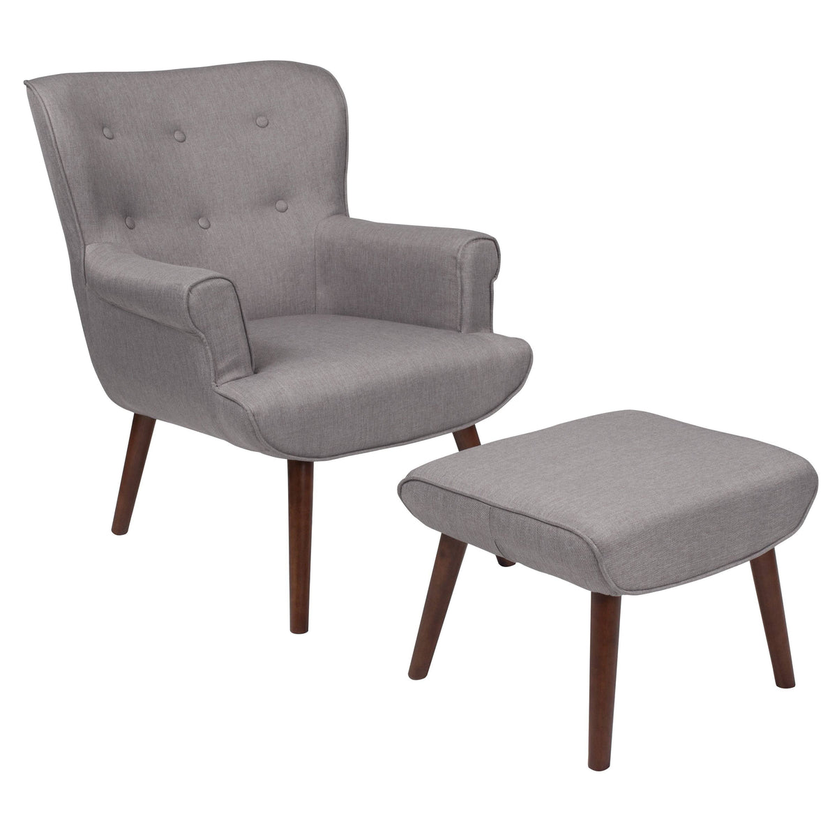 Light Gray Fabric Upholstered Wingback Chair with Ottoman B905
