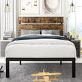 Twin Size Platform Bed Frame with Wood Headboard and Metal Slats F99101
