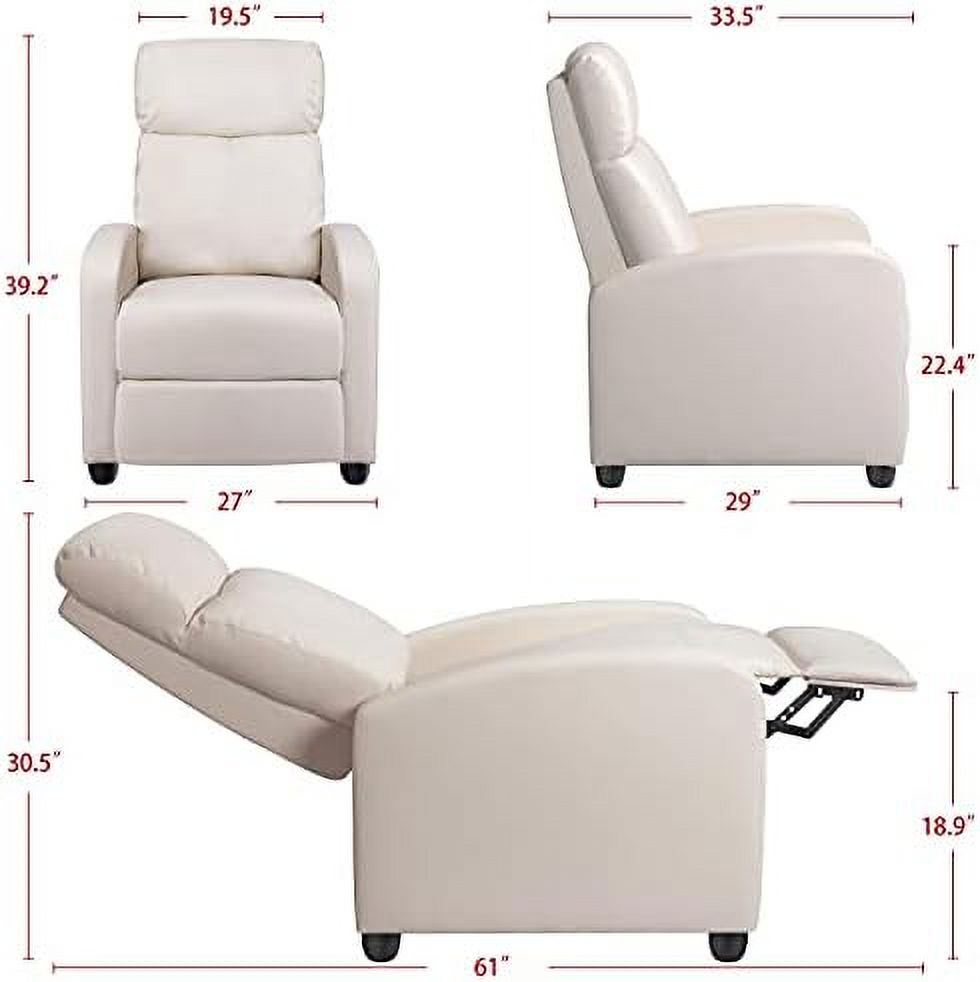 Beige PU Leather Reclining Single Sofa V88169