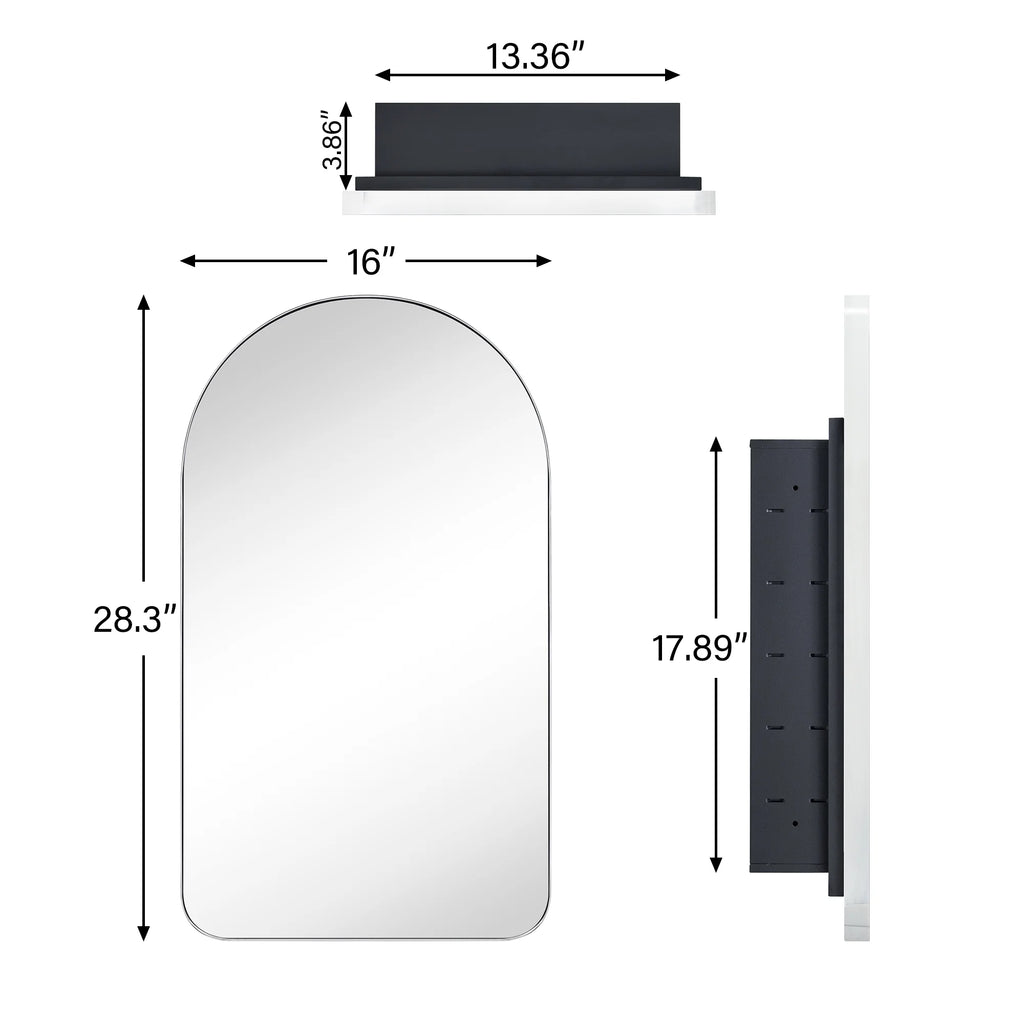 Chrome Arched Recessed Medicine Cabinet with Mirror 16x28.3'' Y617