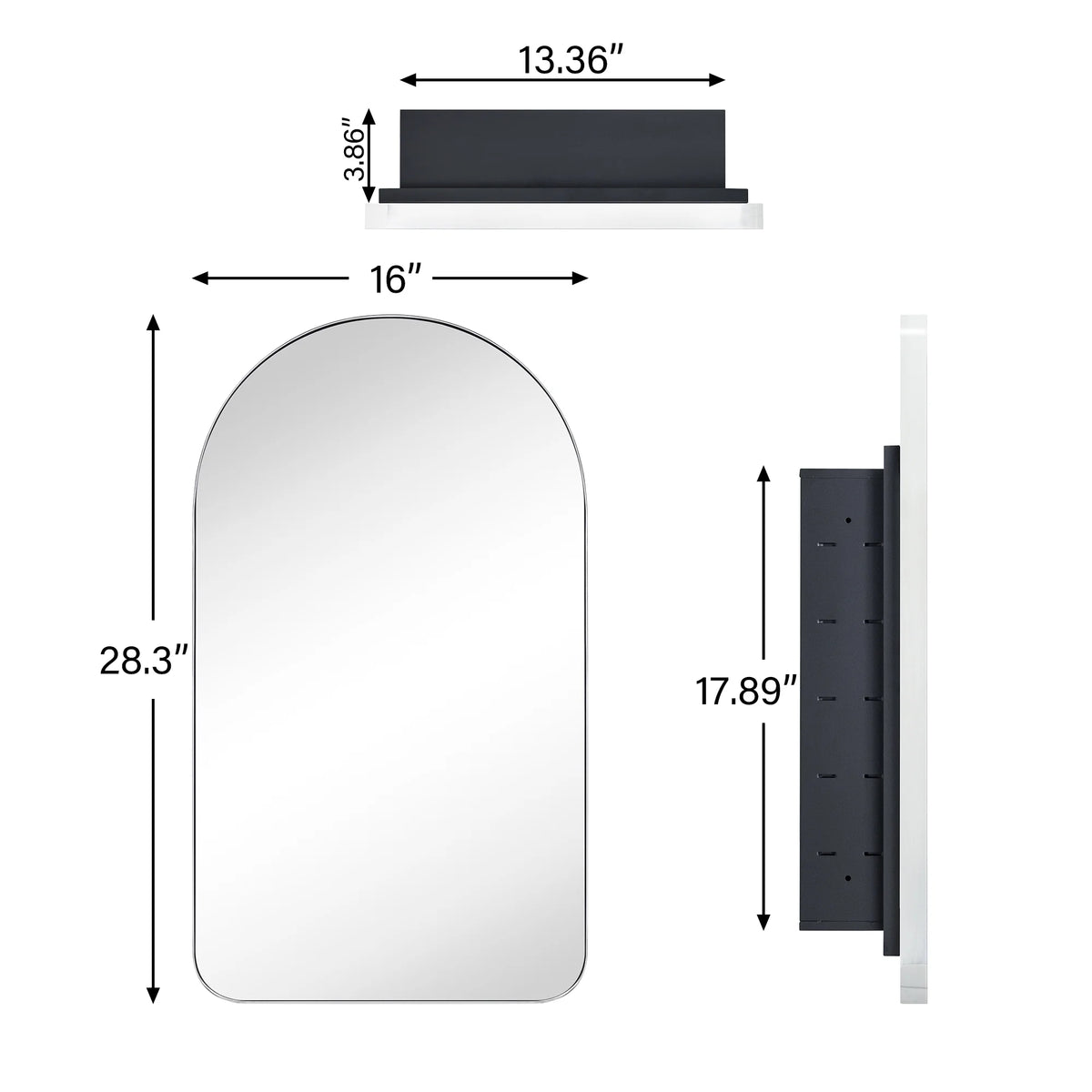 Chrome Arched Recessed Medicine Cabinet with Mirror 16x28.3'' Y617