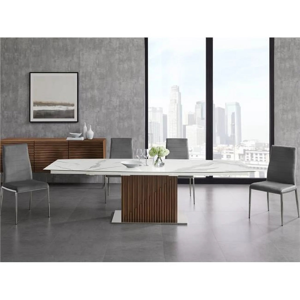 30 x 71 x 39.5 in. White Dining Table with Walnut Veneer Base I770