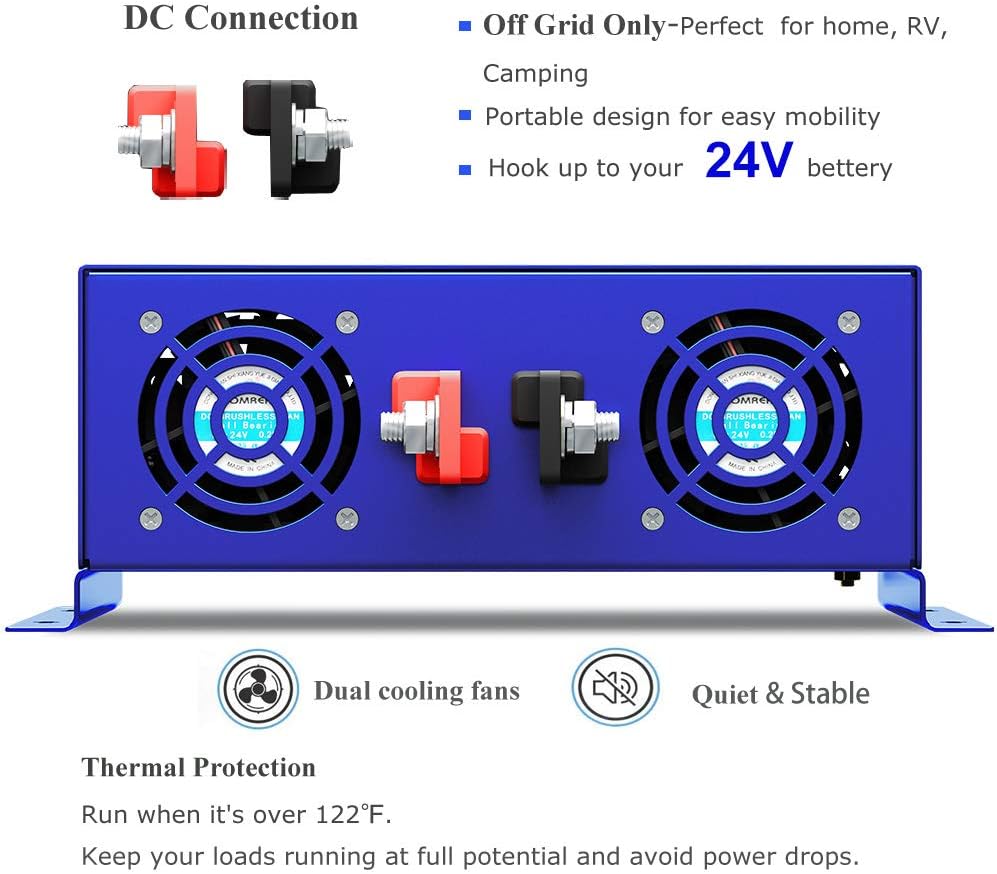 3000W Pure Sine Wave Power Inverter 24V to 110V 120V with Wireless Remote Switch A276