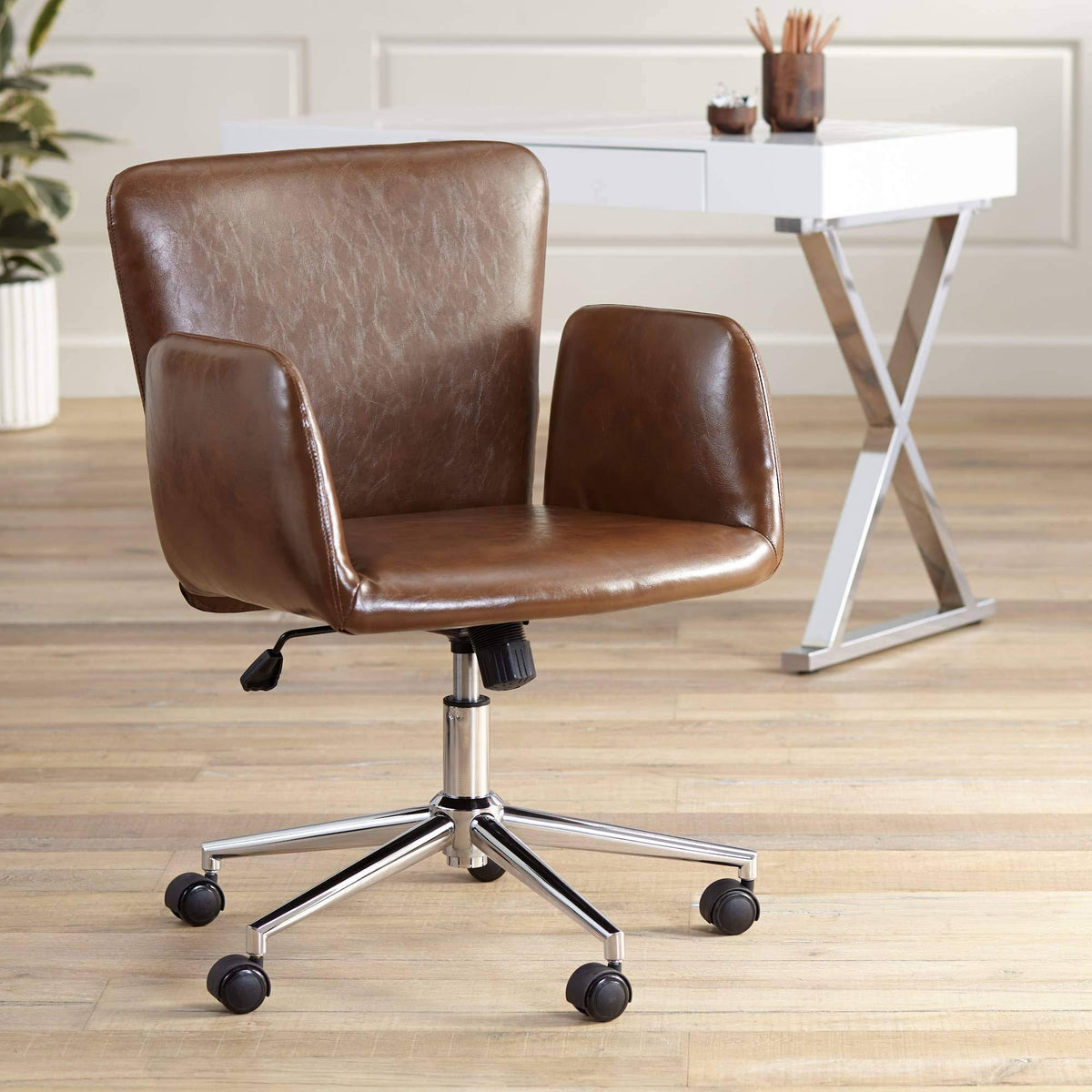 Brown Faux Leather Swivel Office Chair E468084