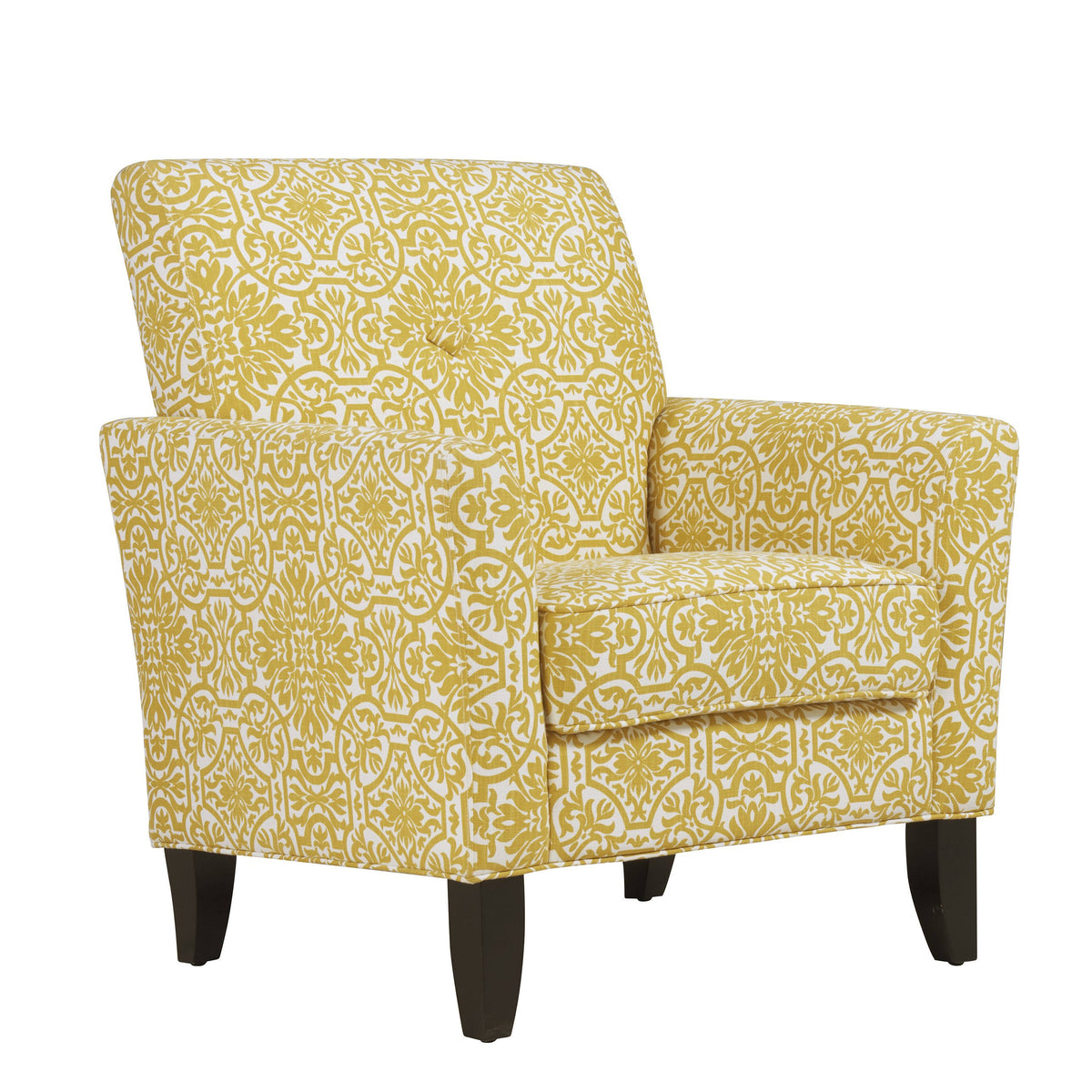 Button Tufted Arm Chair Gold Damask P130