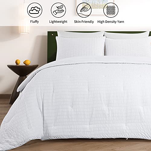 Oversized King White Seersucker Comforter 3 Piece Set L91687