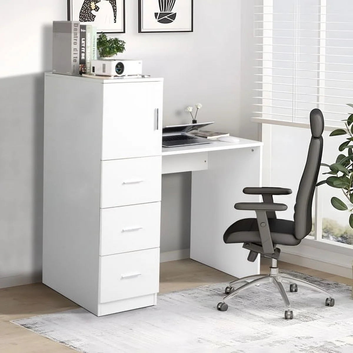 White Office Desk with 3 Storage Drawers J782779
