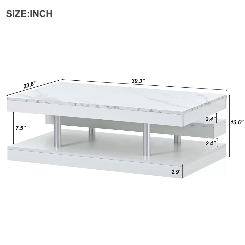 White 2-Tier Coffee Table with Silver Metal Legs Z9297