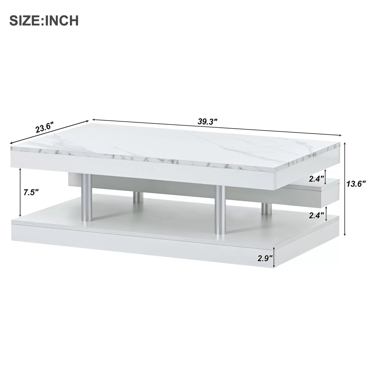 White 2-Tier Coffee Table with Silver Metal Legs Z9297