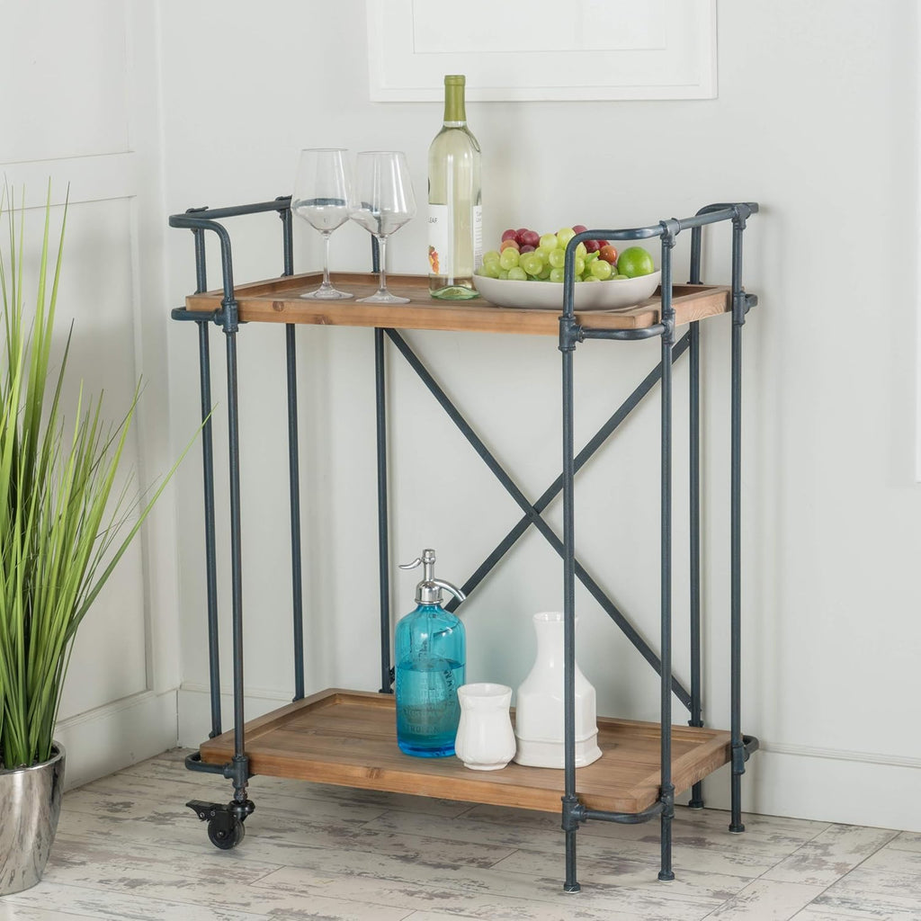 Antique Finish Firwood and Iron Coffee Cart L42833