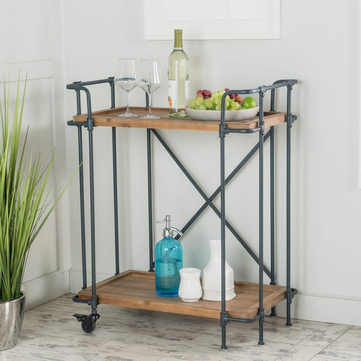 Antique Finish Firwood and Iron Coffee Cart L42833