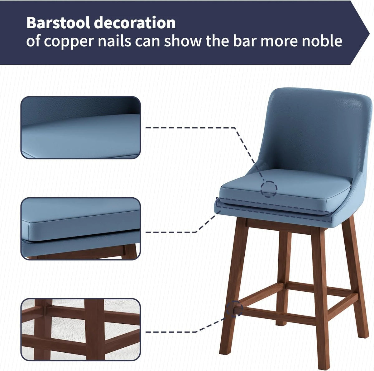 Blue 26" H Swivel Upholstered Bar Stools Set of 4 D9956