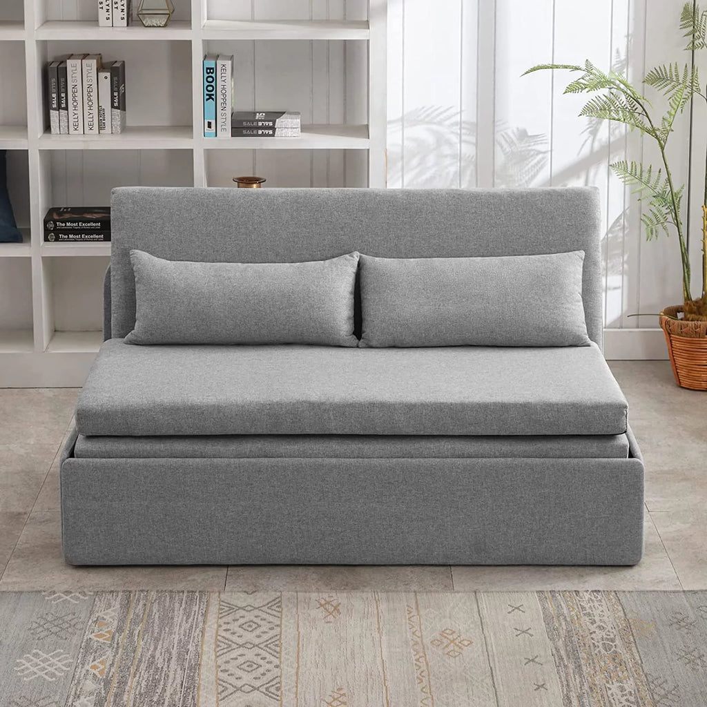 Queen Size Light Gray Linen Convertible Sofa Bed W270