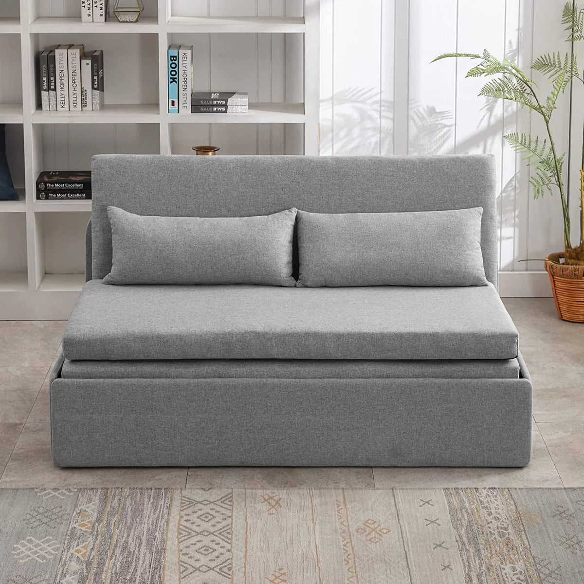 Queen Size Light Gray Linen Convertible Sofa Bed W270