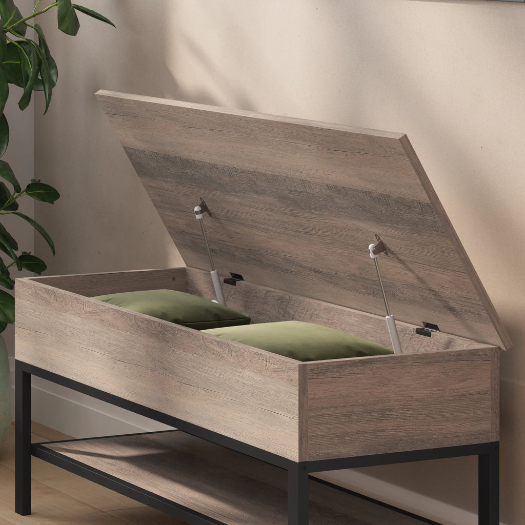 Rustic Farmhouse Entryway Bench with Storage Shelf A261