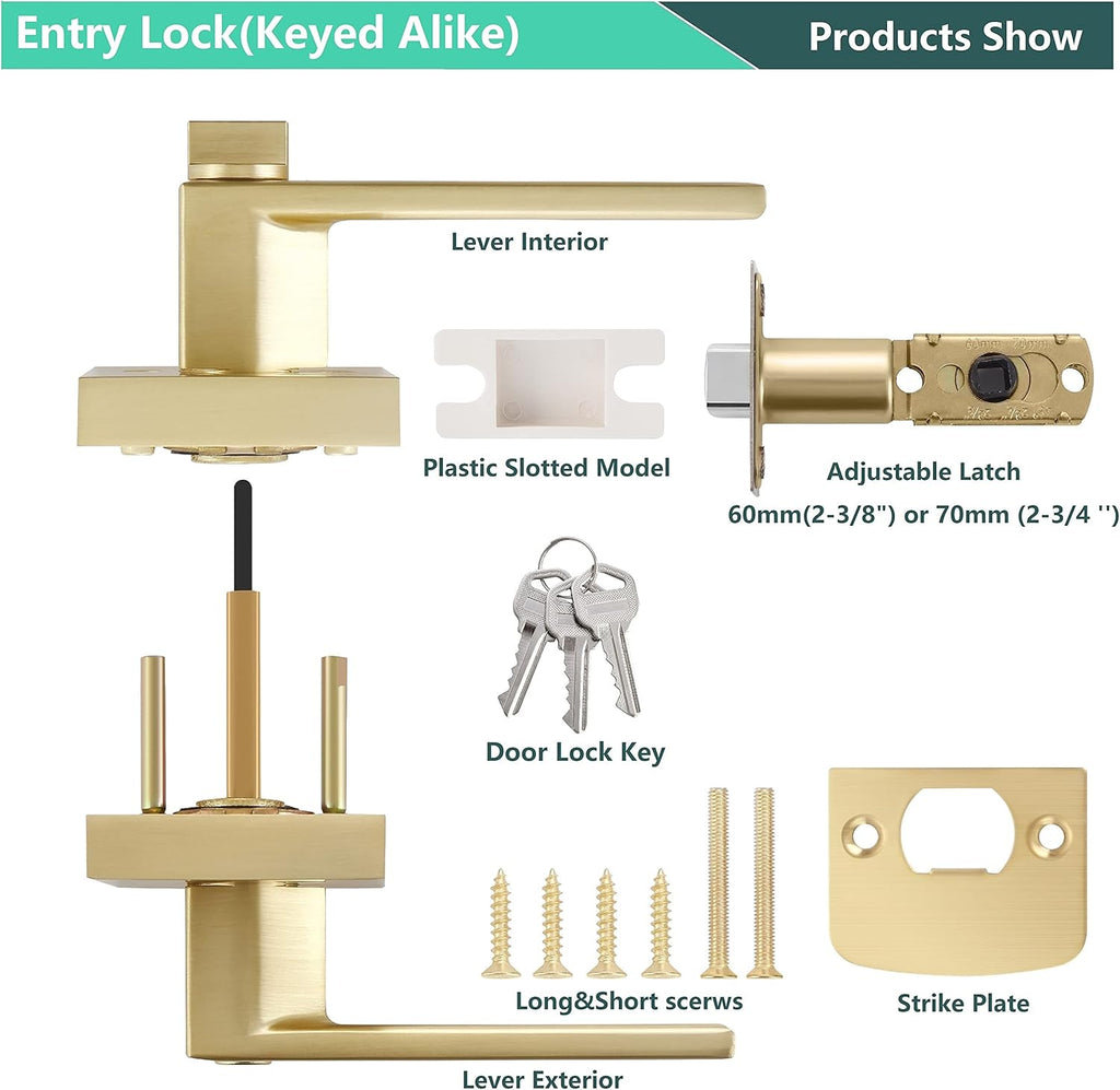 4 Pack Square Euro Style Door Leversets in Stain Brass Finish with Keys H8910