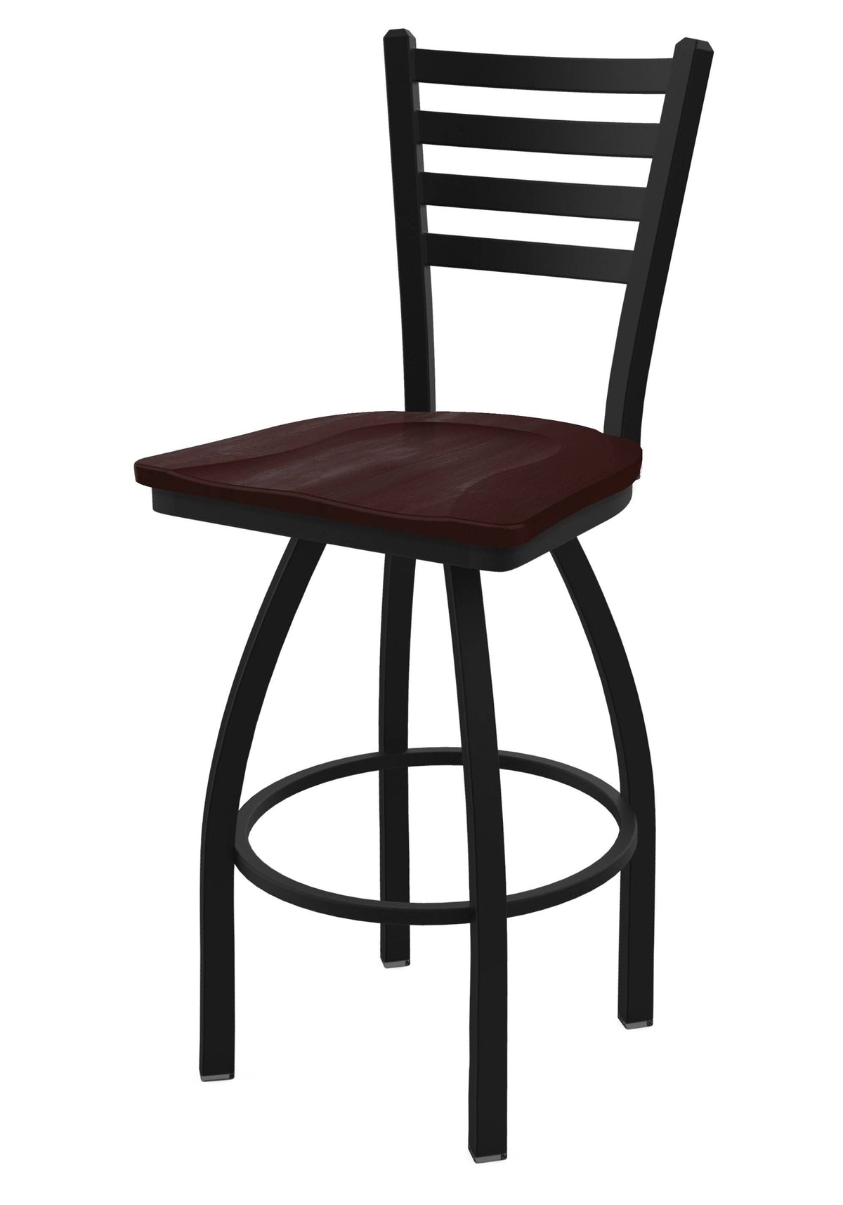 Black Wrinkle Swivel Stool with Dark Cherry Maple Seat T327