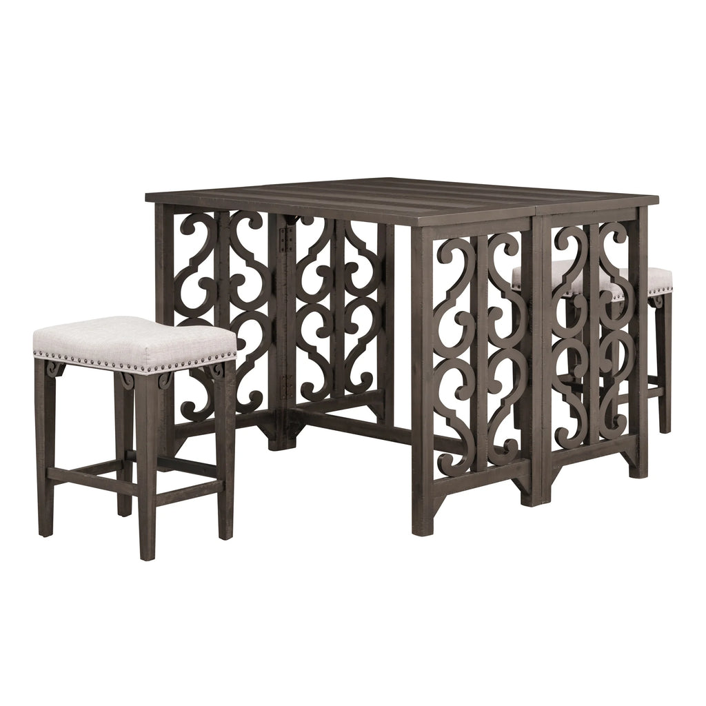 3-Piece Solid Wood Counter Height Dining Set with 2 Saddle Stools E4841