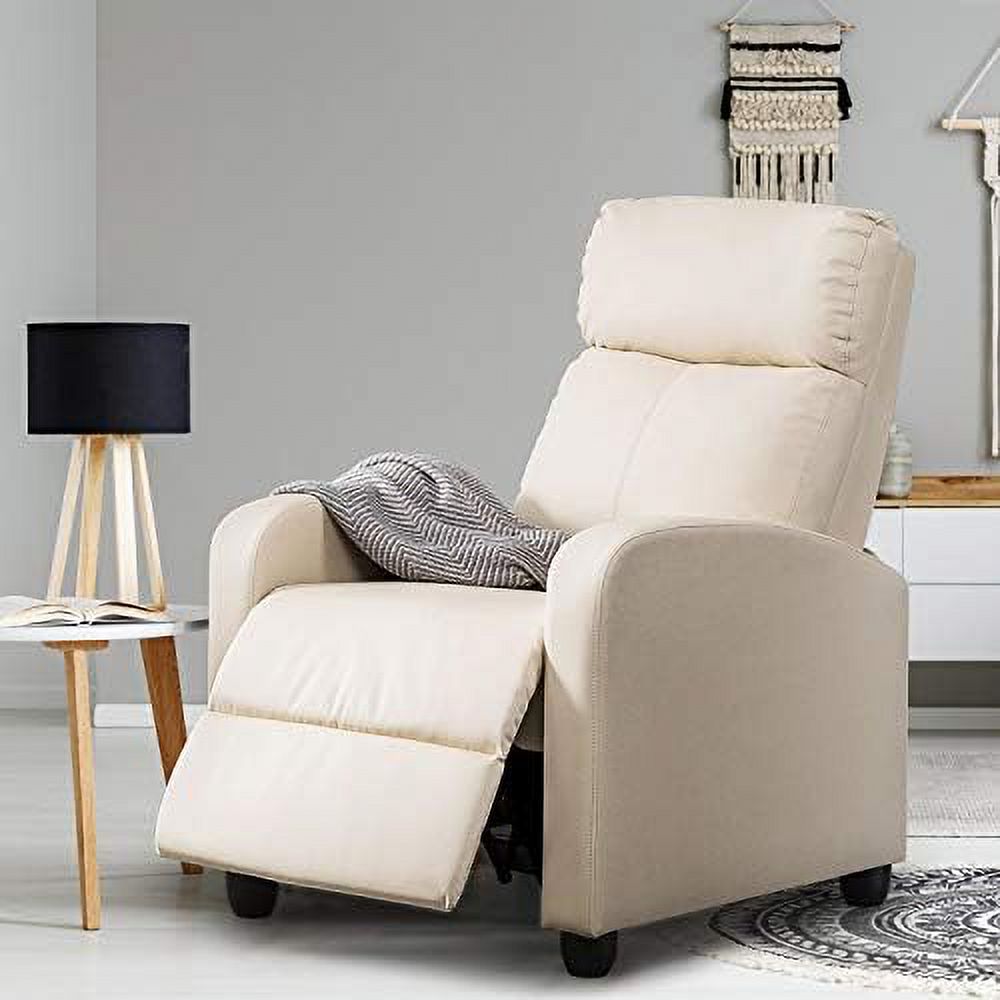 Beige PU Leather Reclining Single Sofa V88169