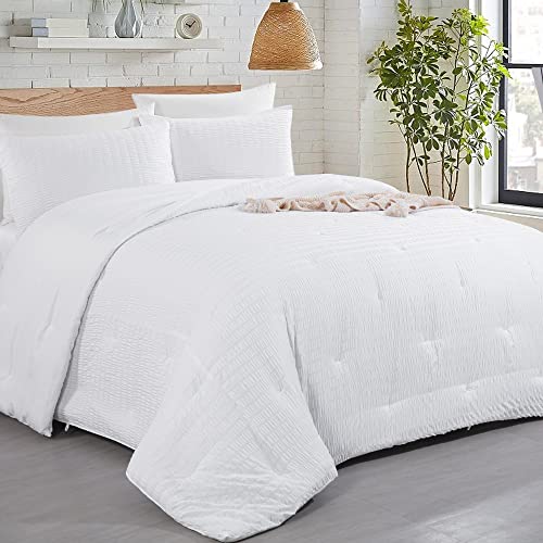 Oversized King White Seersucker Comforter 3 Piece Set L91687