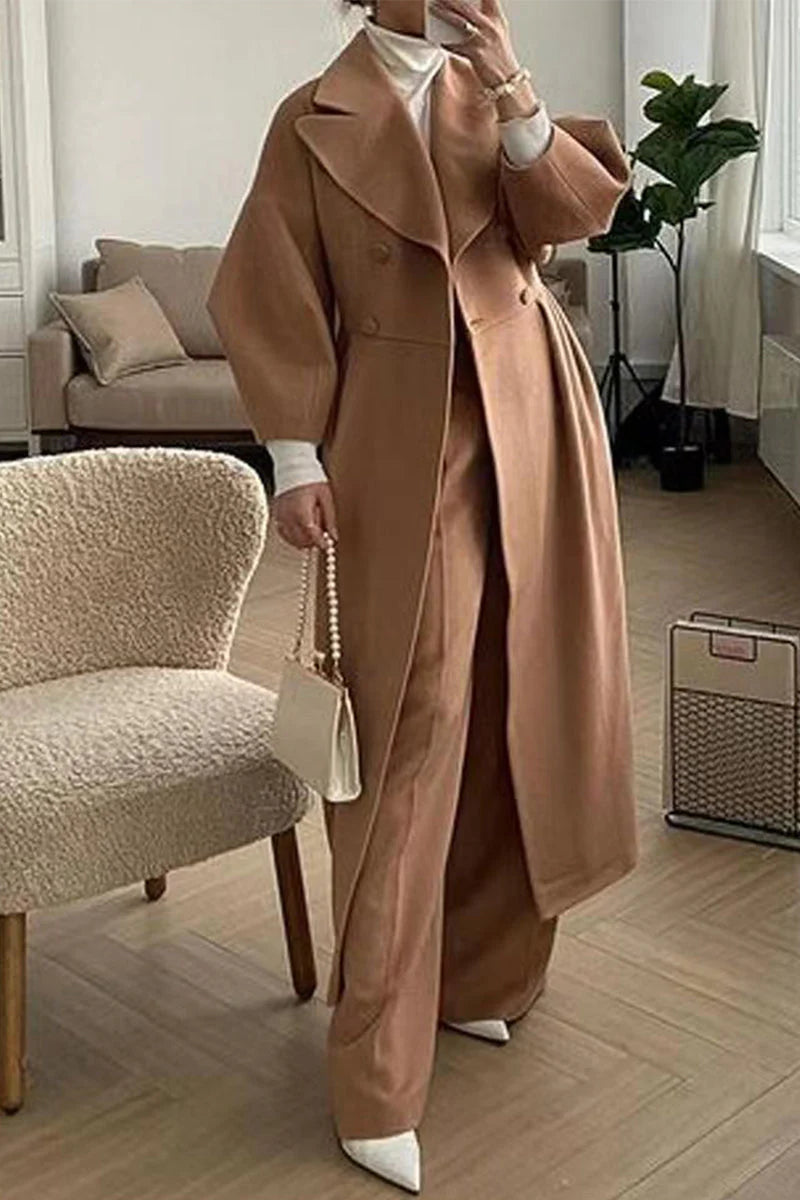 Solid Turndown Collar Outerwear E217455