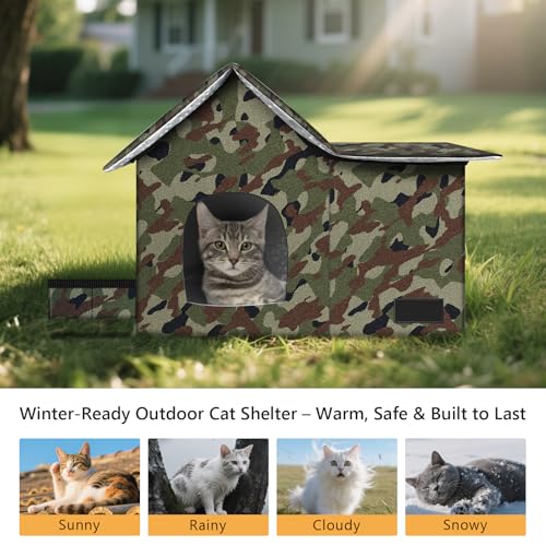 Large Weatherproof Collapsible Cat House with Removable Soft Mat and Bowl I423