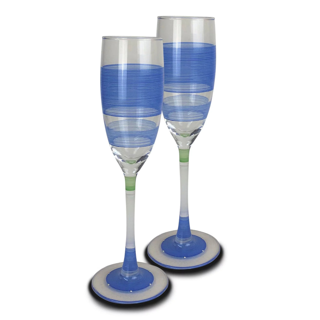 Blue and Clear Striped Wine Glasses Set of 2 T843928