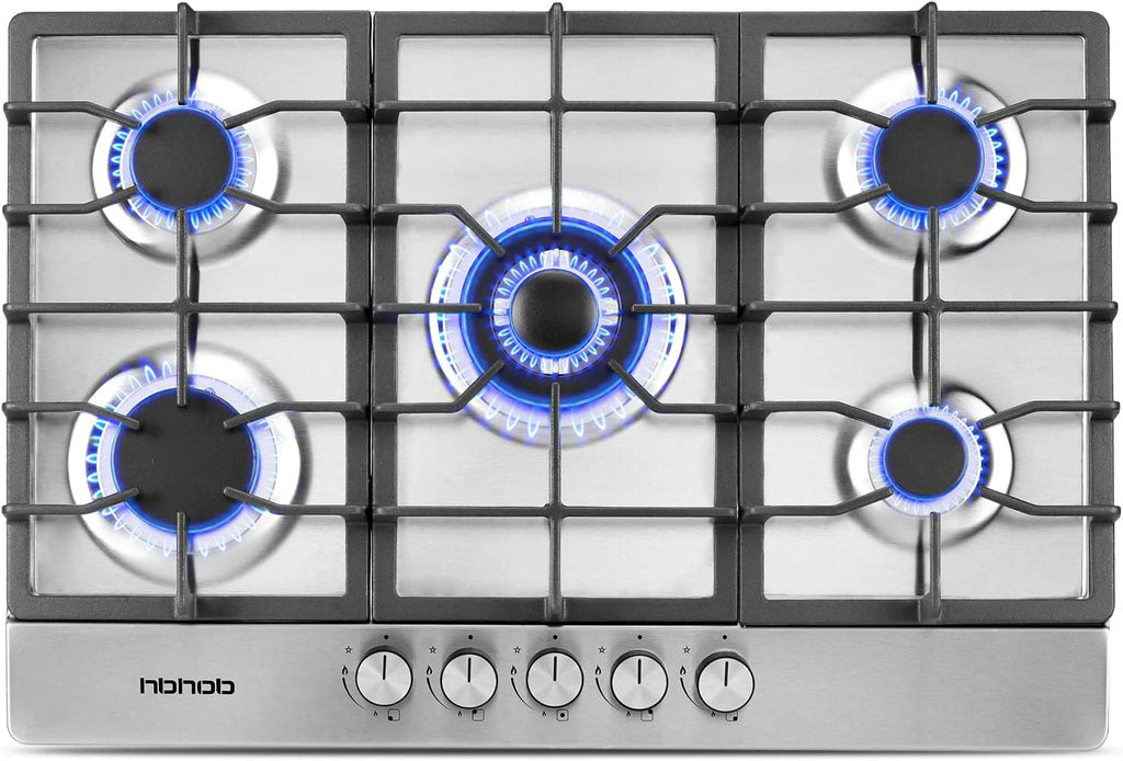 30 Inches 5 Burners Stainless Steel Gas Cooktop with Cast Iron Grates P9853