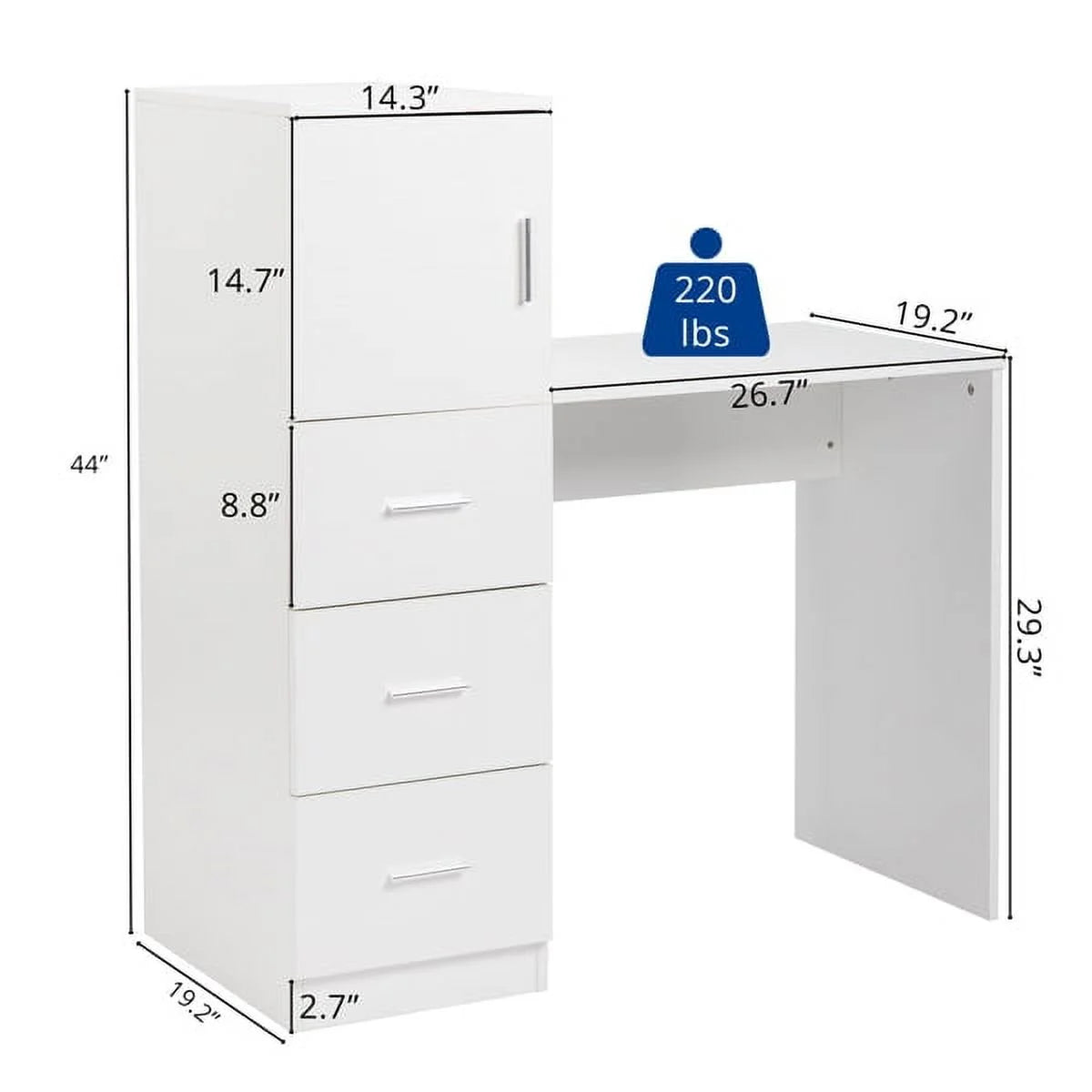 White Office Desk with 3 Storage Drawers J782779