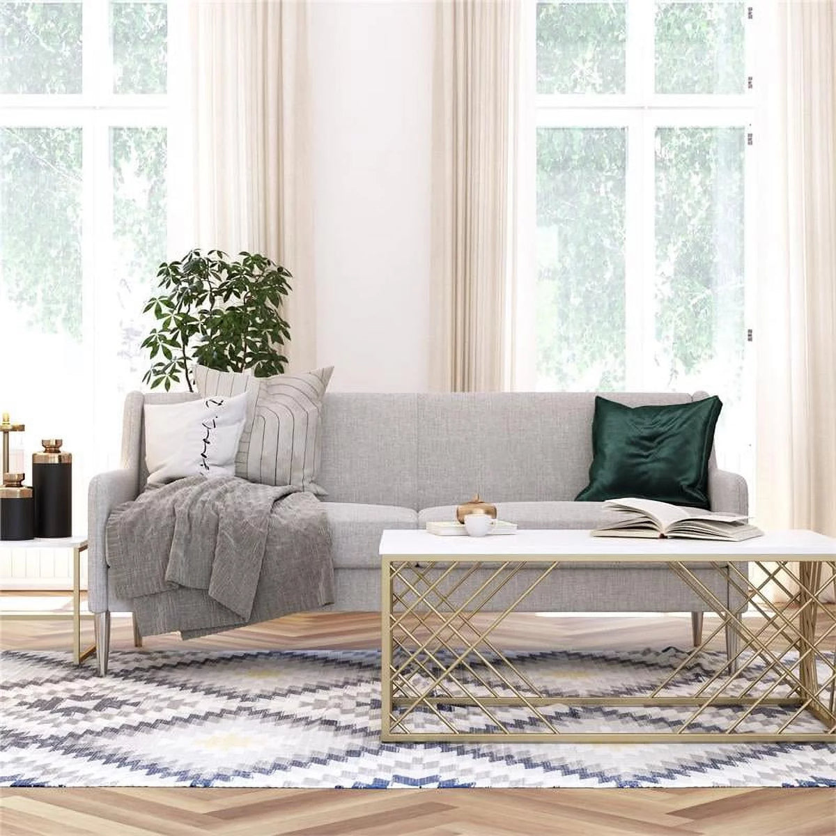 Light Gray Linen Sofa with Steel Legs L3043