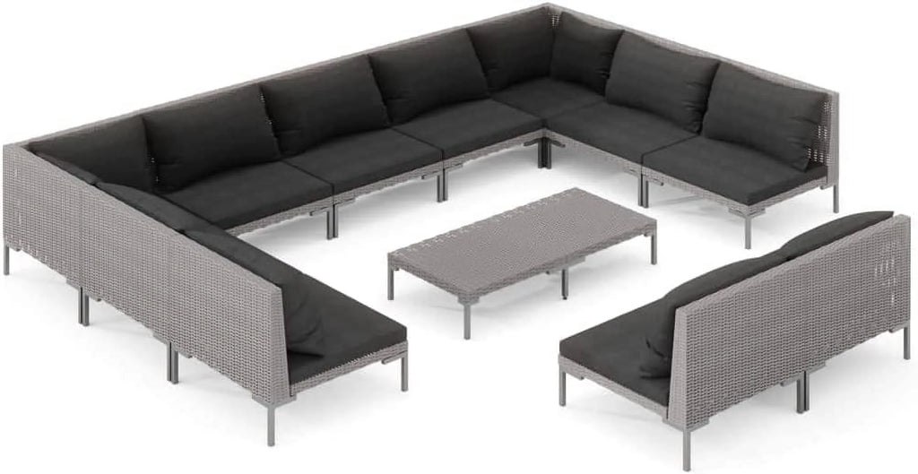 12 Piece Patio Lounge Set with Cushions Poly Rattan Dark Gray H357