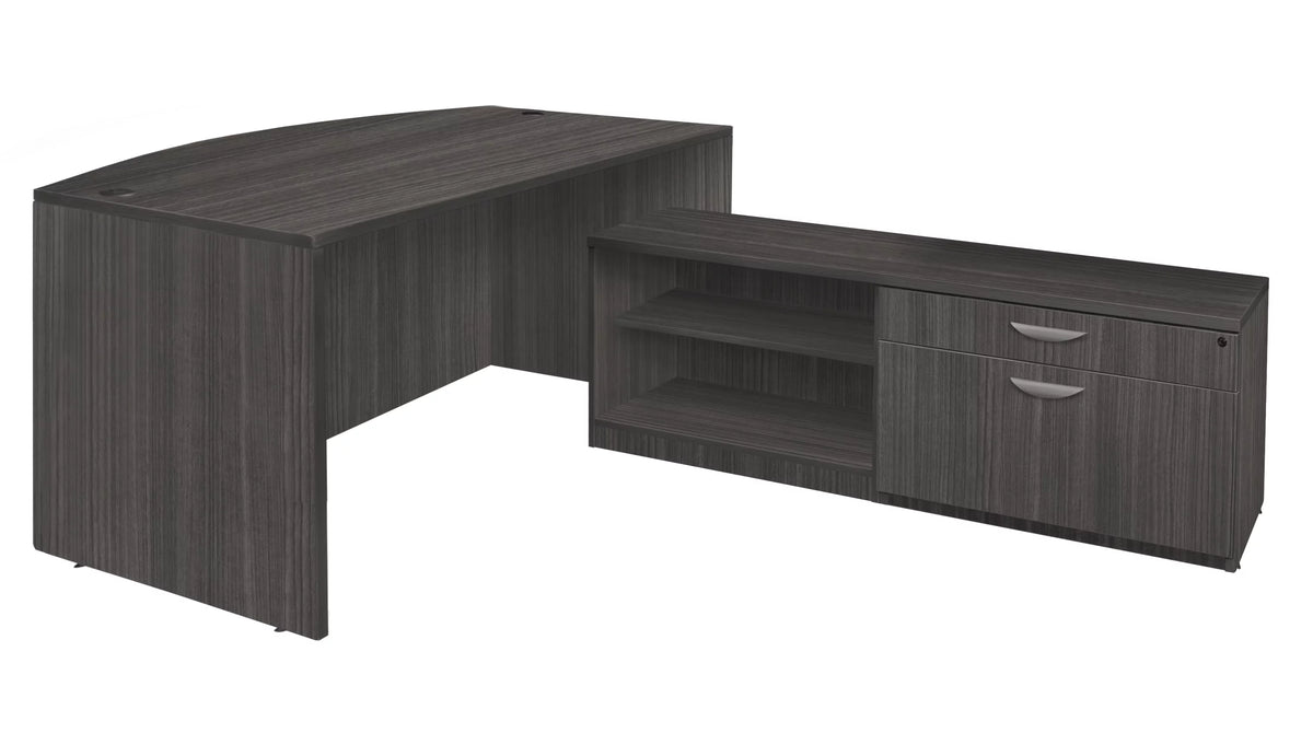 71 in. Hi-Low Bow Front L Desk Shell Ash Grey H730