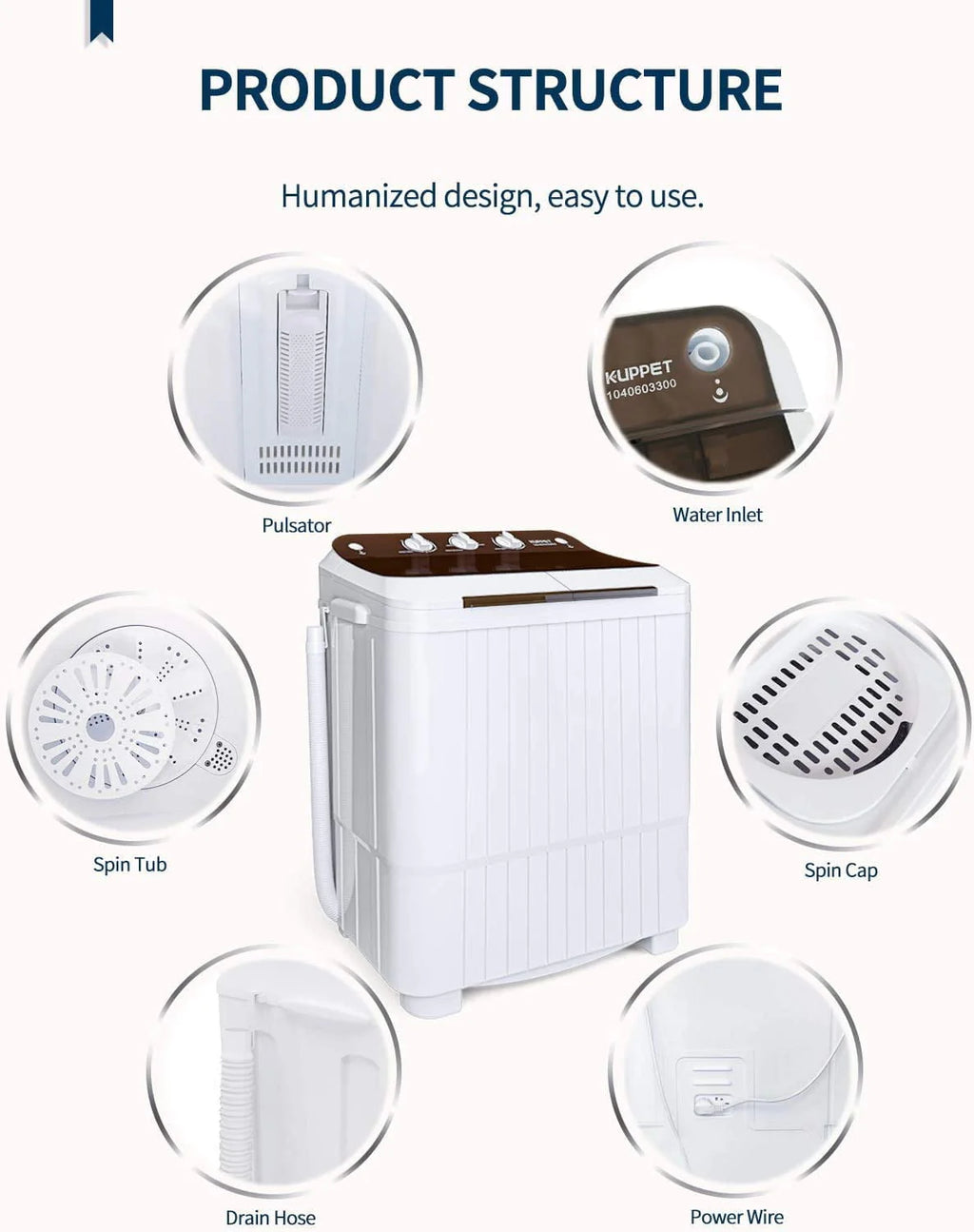 16.5lbs Compact Twin Tub Portable Washing Machine D377