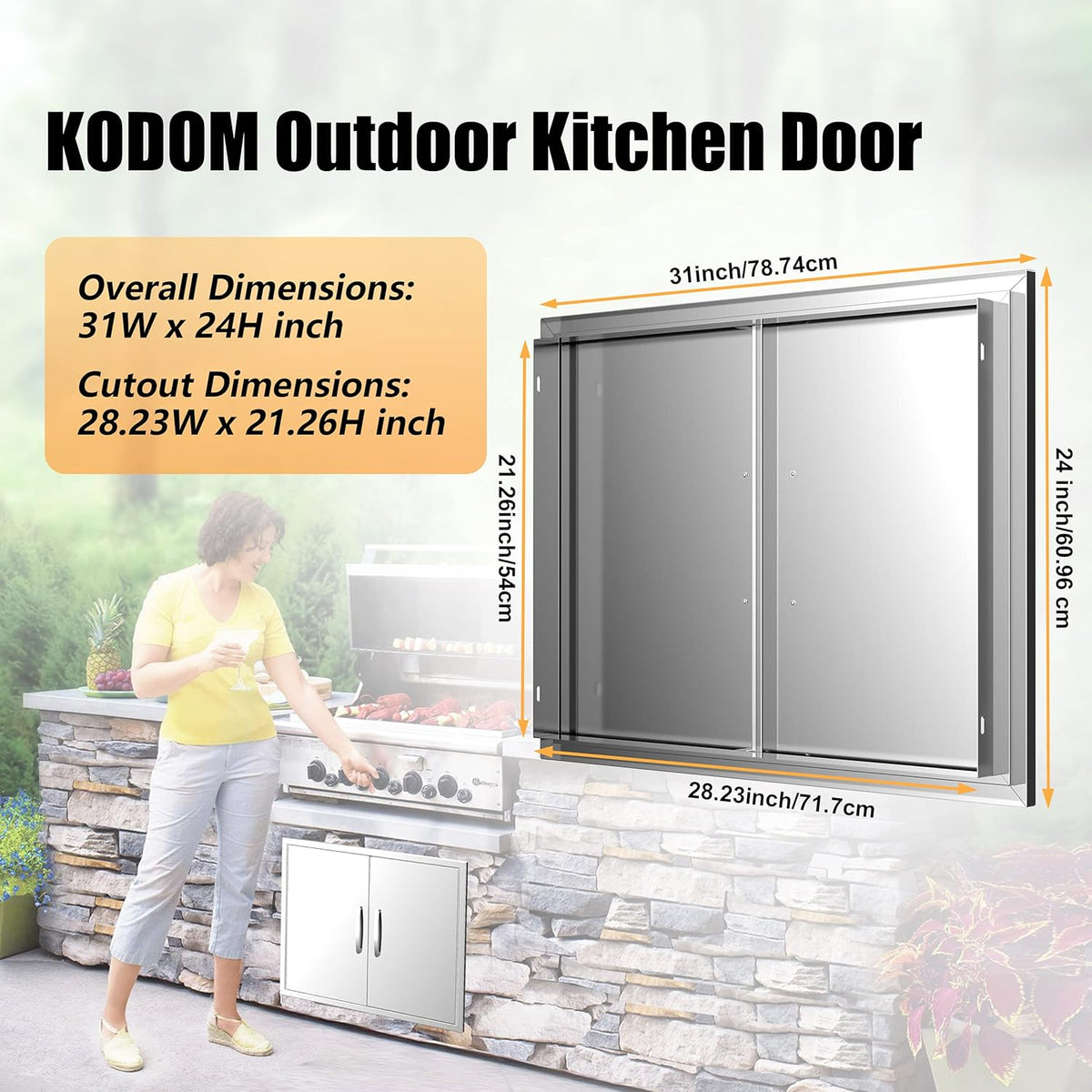 Outdoor Kitchen Doors 36W x 21H Stainless Steel Double Wall Construction Vertical Door Q234616