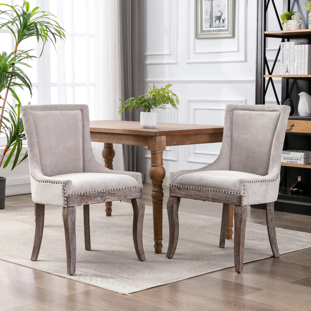 Beige Fabric Dining Chair Set of 2 H438