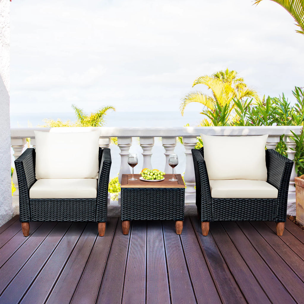 3-Piece Wicker Patio Furniture Set with Cushions & Coffee Table R707187